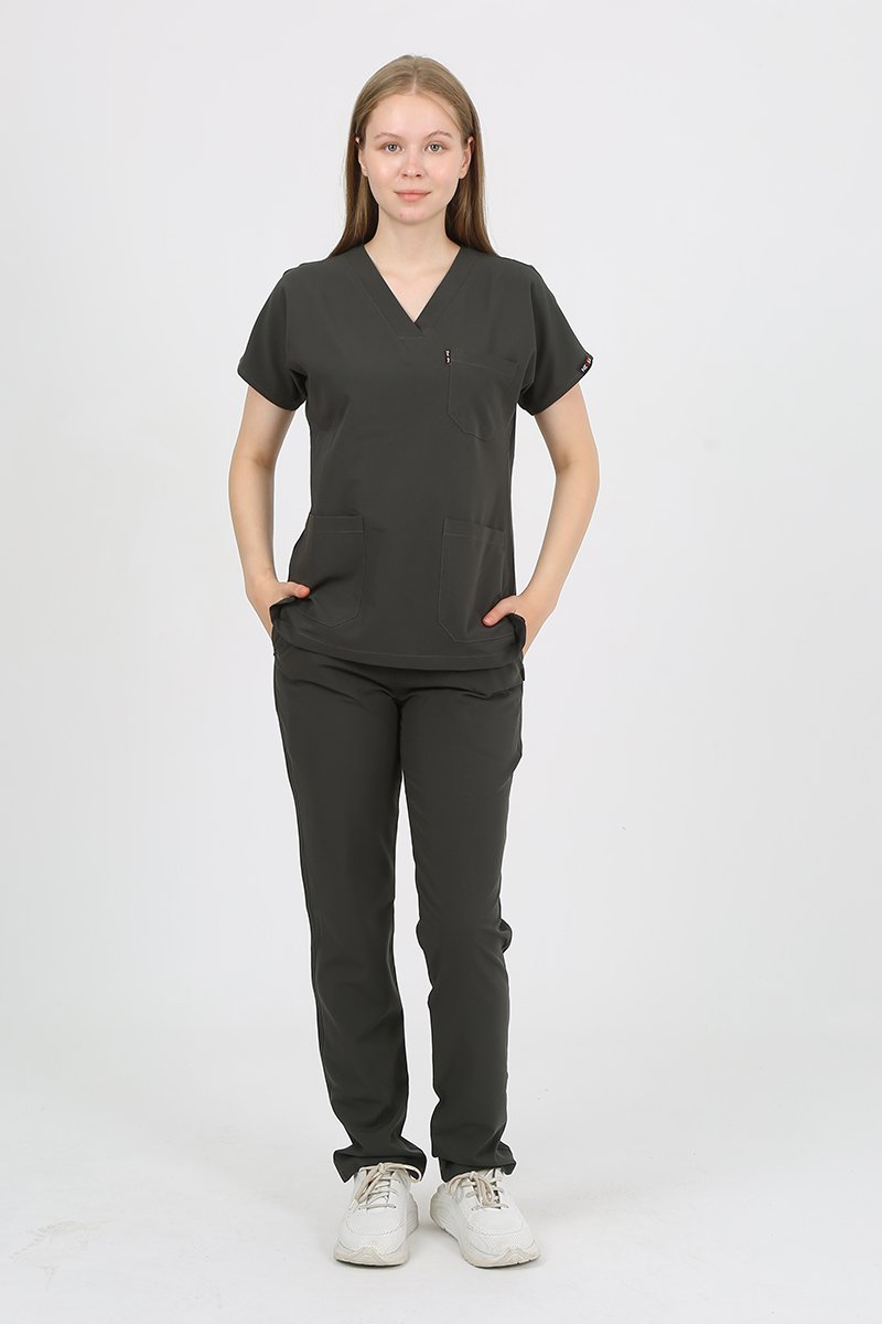 DAİSY V Yaka Koyu Haki Unisex Uniforma (Likralı)