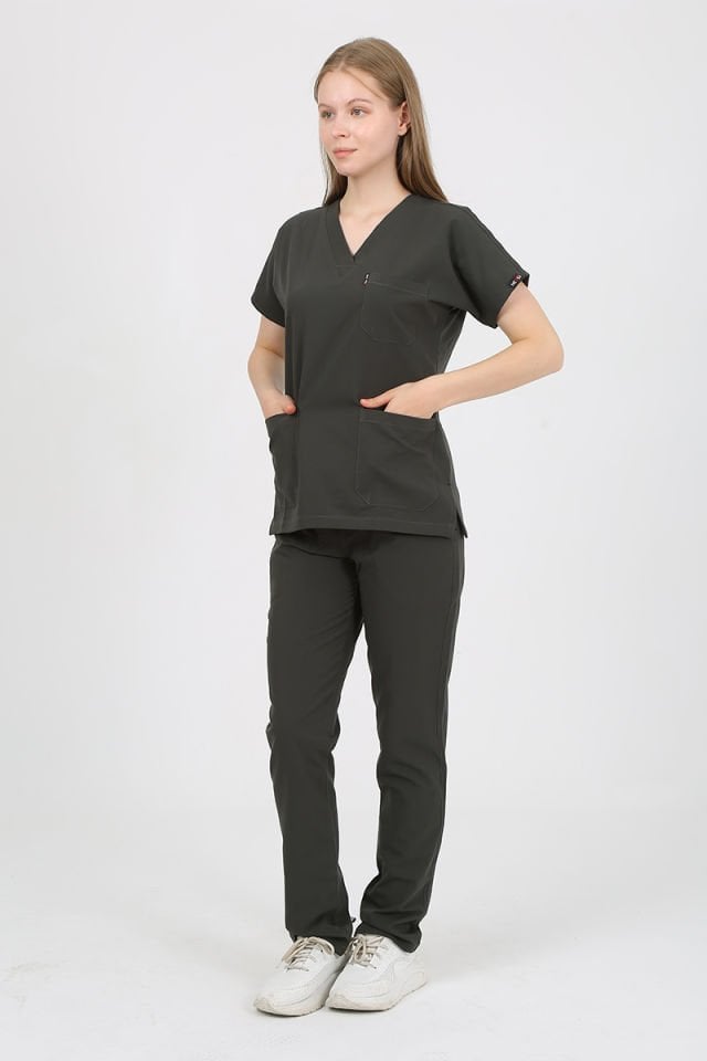 DAİSY V Yaka Koyu Haki Unisex Uniforma (Likralı)