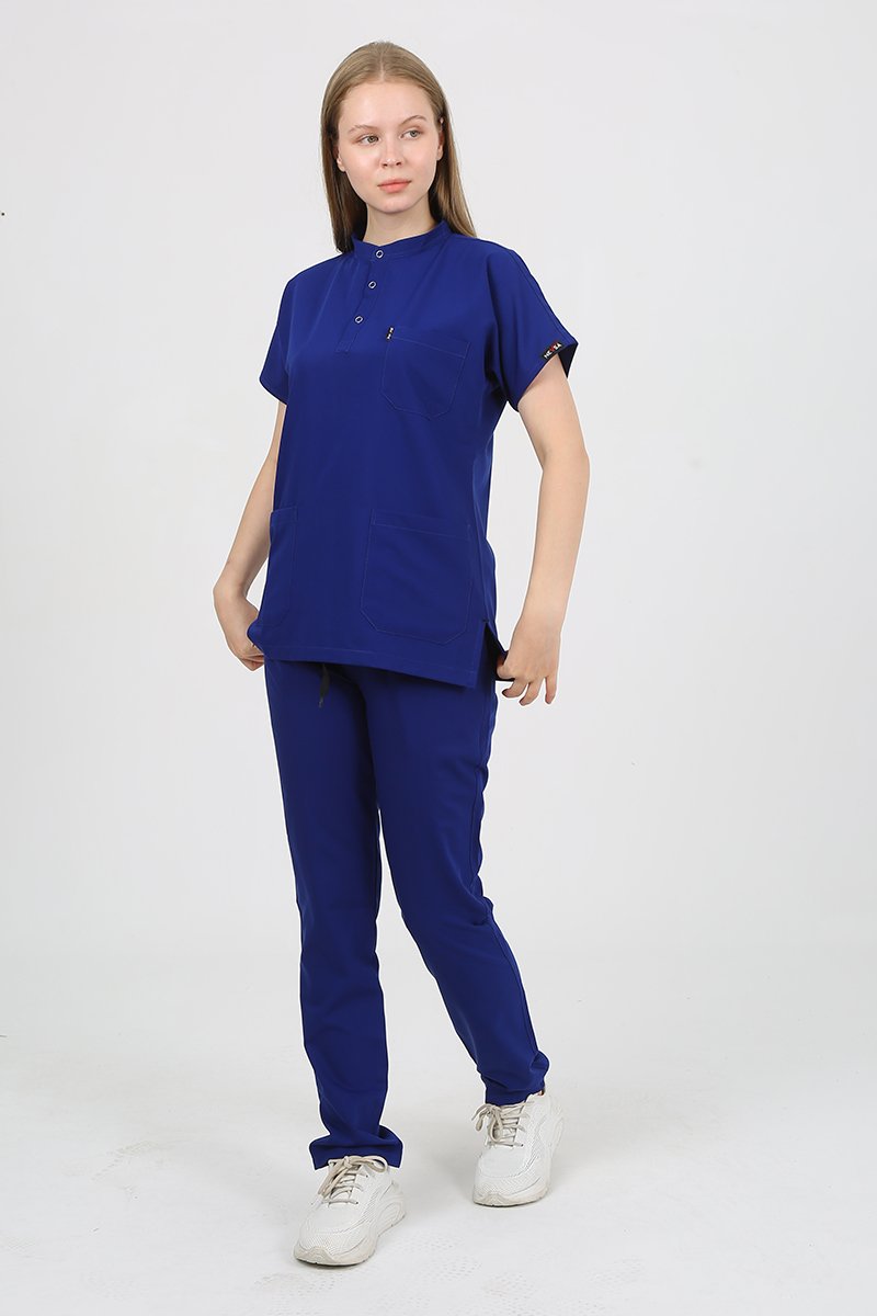 PLUMERİA Hakim Yaka Saks Mavi Unisex Uniforma (Likralı)