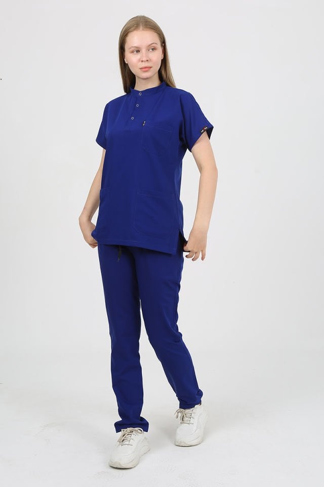 PLUMERİA Hakim Yaka Saks Mavi Unisex Uniforma (Likralı)
