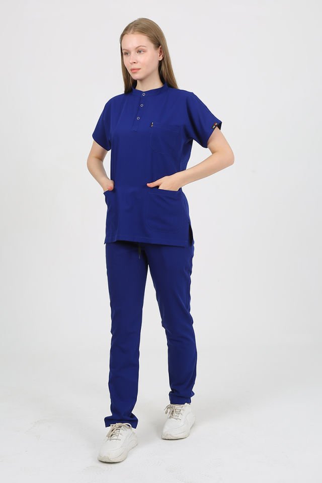 PLUMERİA Hakim Yaka Saks Mavi Unisex Uniforma (Likralı)