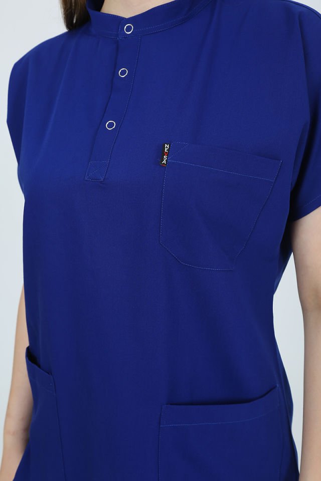 PLUMERİA Hakim Yaka Saks Mavi Unisex Uniforma (Likralı)