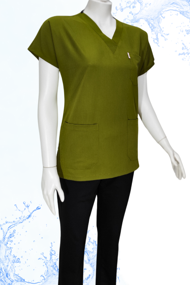 Yağ Yeşili - Siyah Kombin Unisex Uniforma (Likralı)