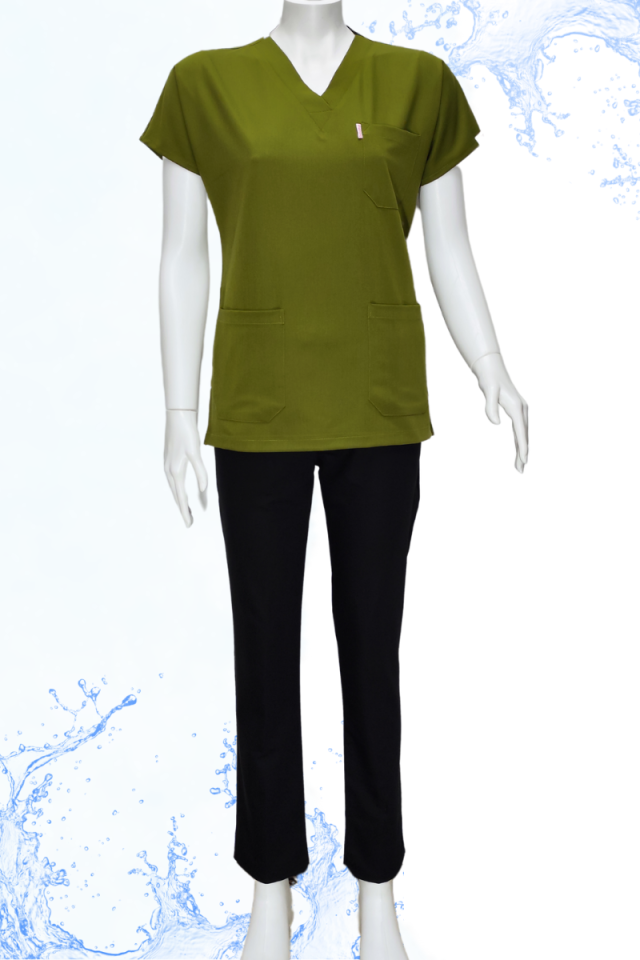 Yağ Yeşili - Siyah Kombin Unisex Uniforma (Likralı)