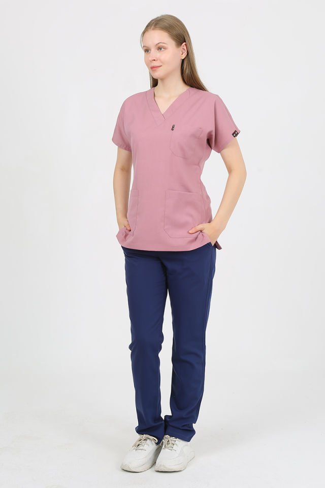 Açık Gül Kurusu - Koyu İndigo Kombin Unisex Uniforma (Likralı)