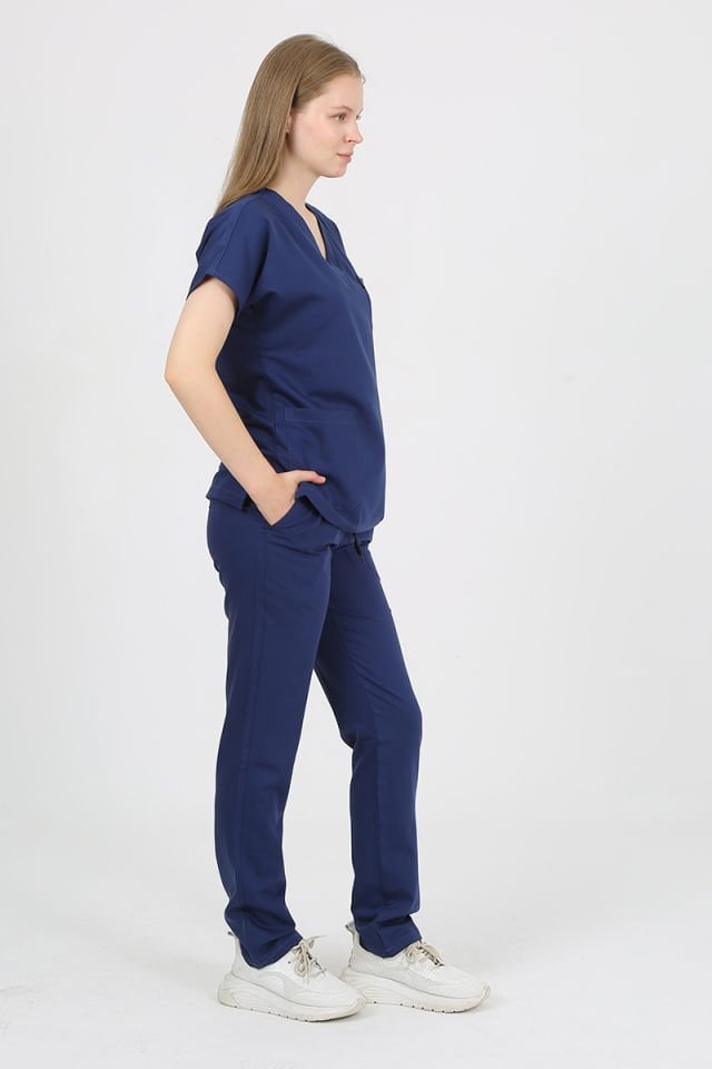 DAİSY V Yaka Koyu İndigo Unisex Uniforma (Likralı)