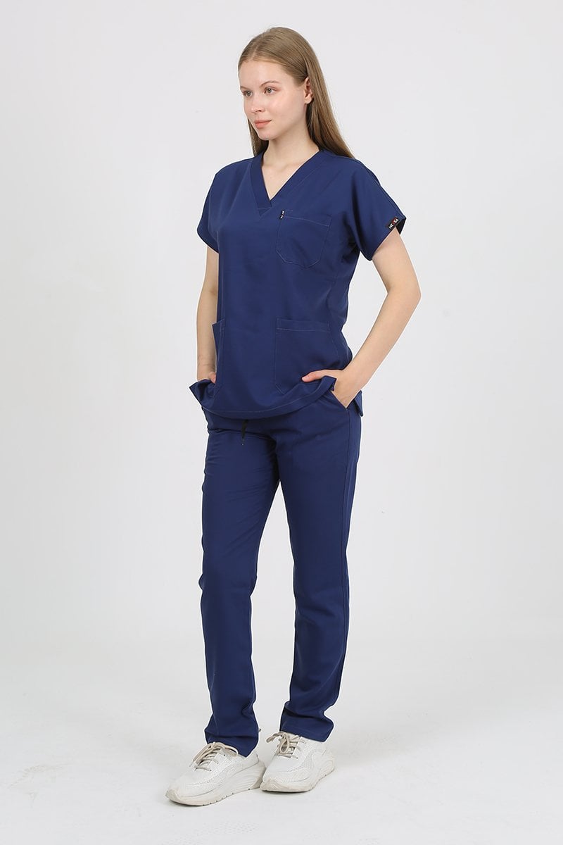 DAİSY V Yaka Koyu İndigo Unisex Uniforma (Likralı)