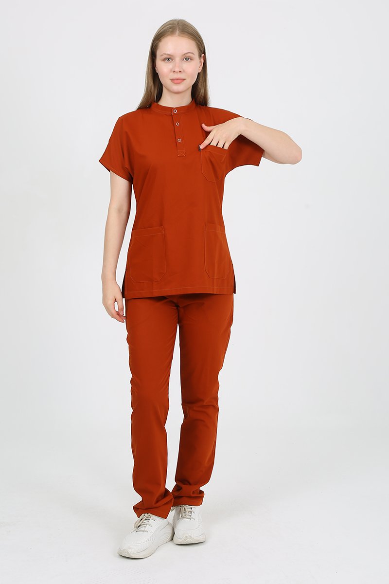 PLUMERİA Hakim Yaka Kiremit Unisex Uniforma (Likralı)