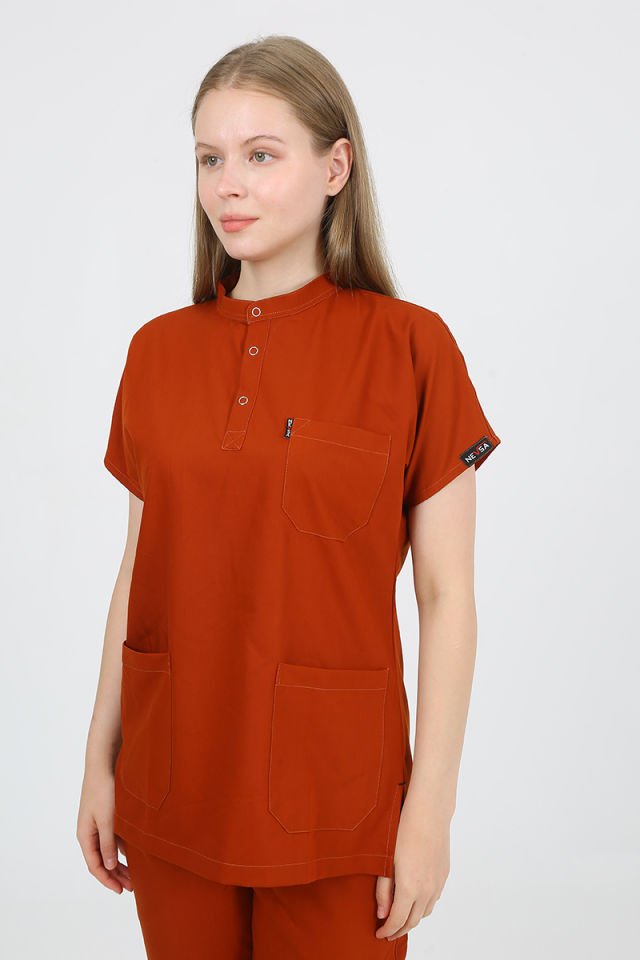 PLUMERİA Hakim Yaka Kiremit Unisex Uniforma (Likralı)