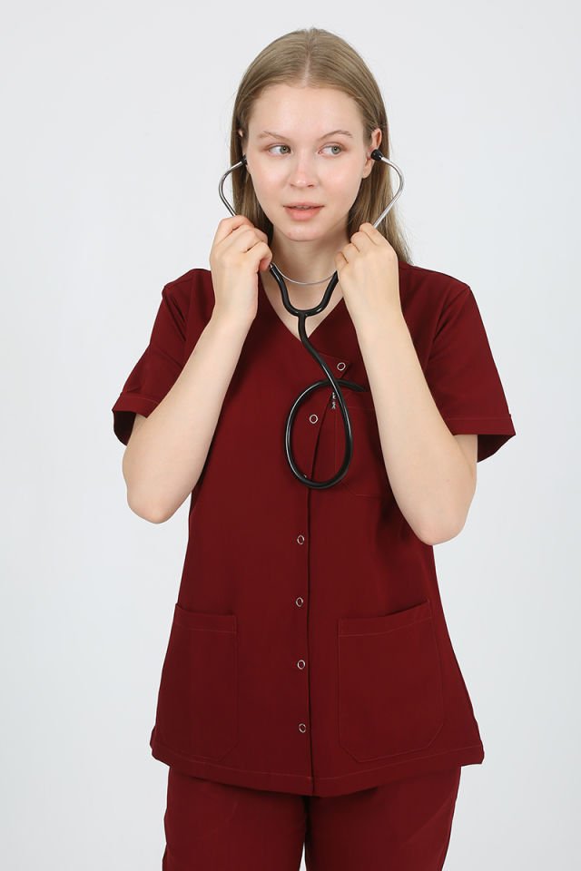 PANSY Hakim Yaka Bordo Kadın Uniforma (Likralı)