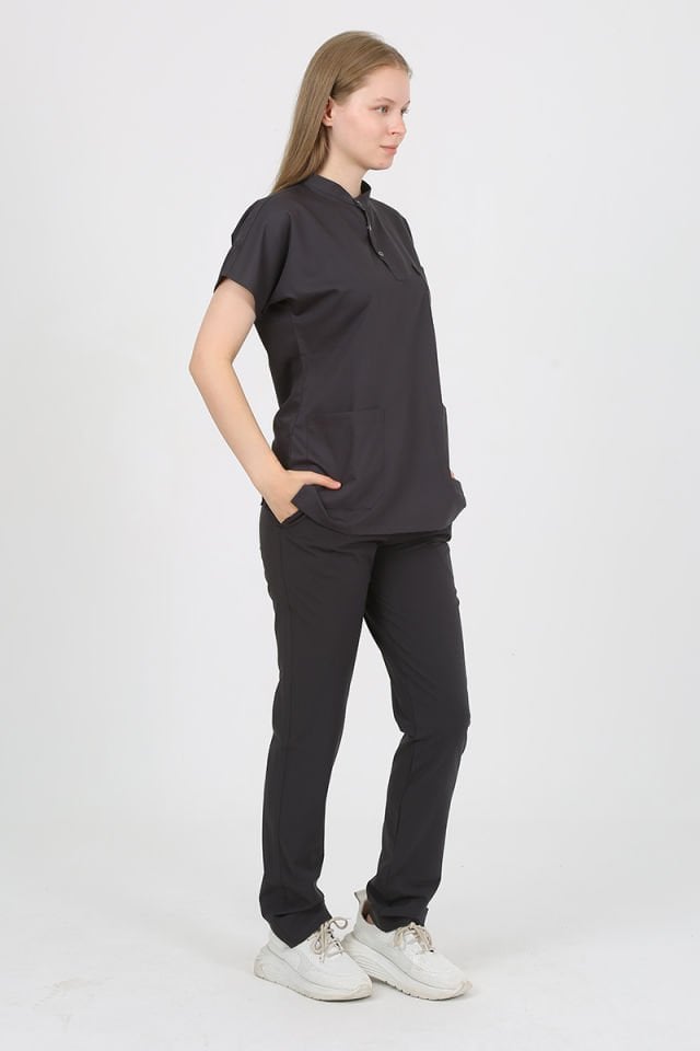 PLUMERİA Hakim Yaka Füme Unisex Uniforma (Likralı)
