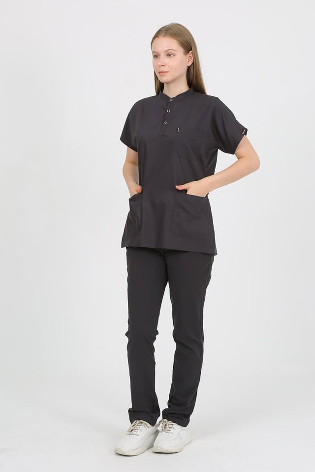 PLUMERİA Hakim Yaka Füme Unisex Uniforma (Likralı)