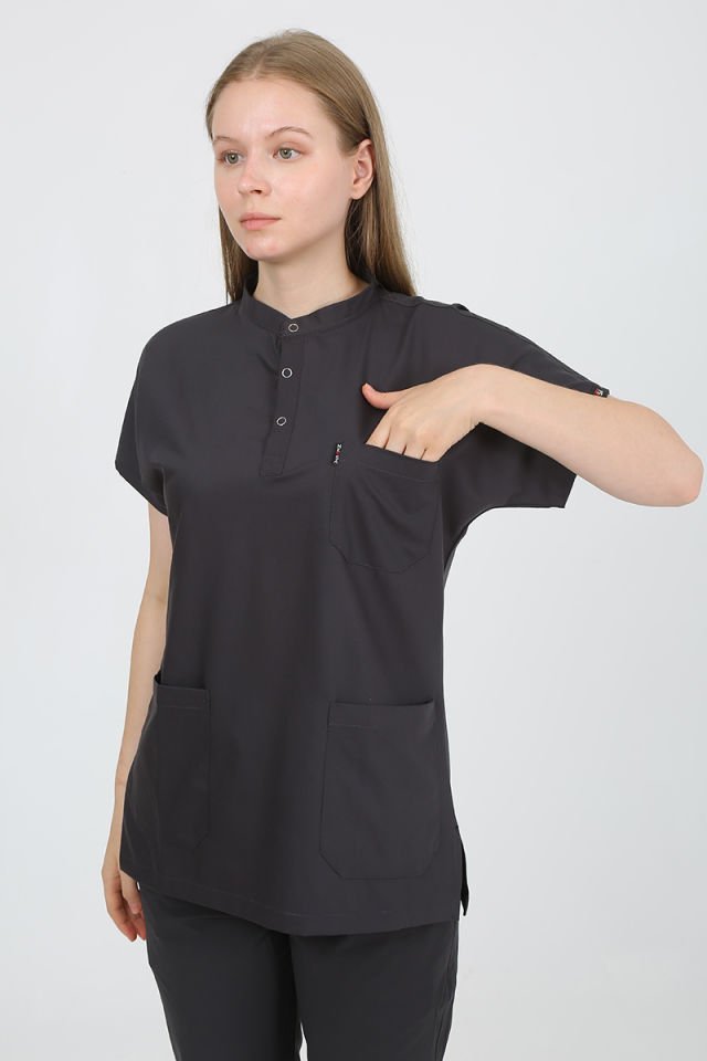 PLUMERİA Hakim Yaka Füme Unisex Uniforma (Likralı)
