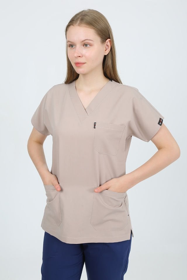 Kum Bej - Koyu İndigo Kombin Unisex Uniforma (Likralı)