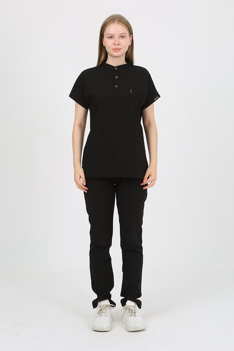 PLUMERİA Hakim Yaka Siyah Unisex Uniforma (Likralı)