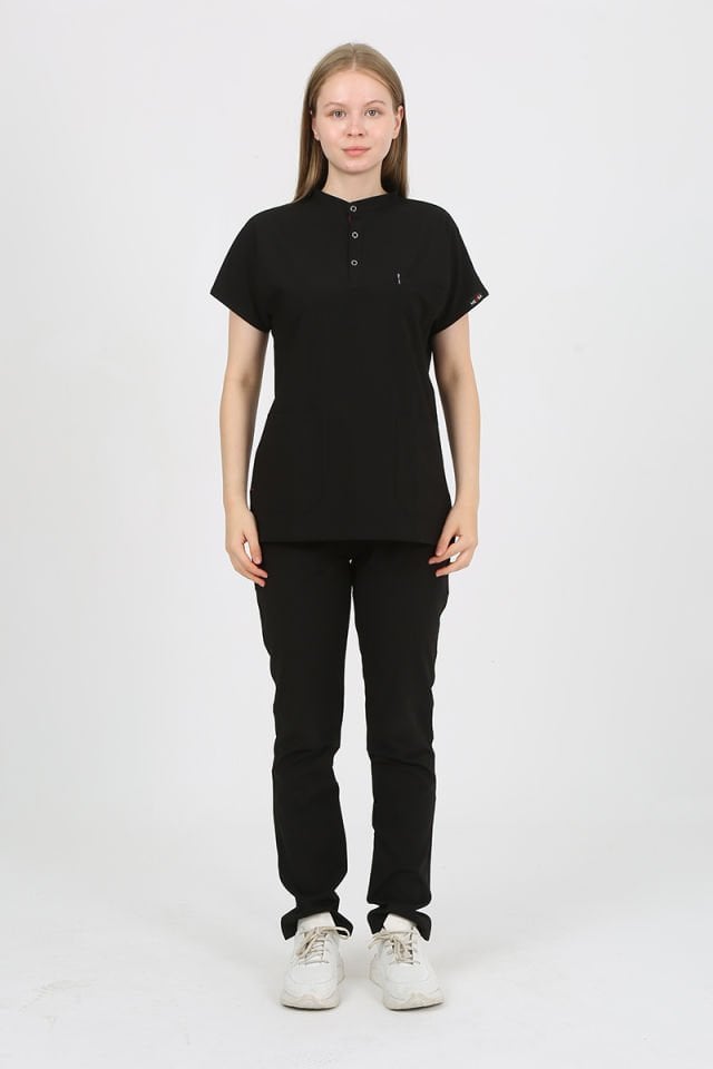 PLUMERİA Hakim Yaka Siyah Unisex Uniforma (Likralı)