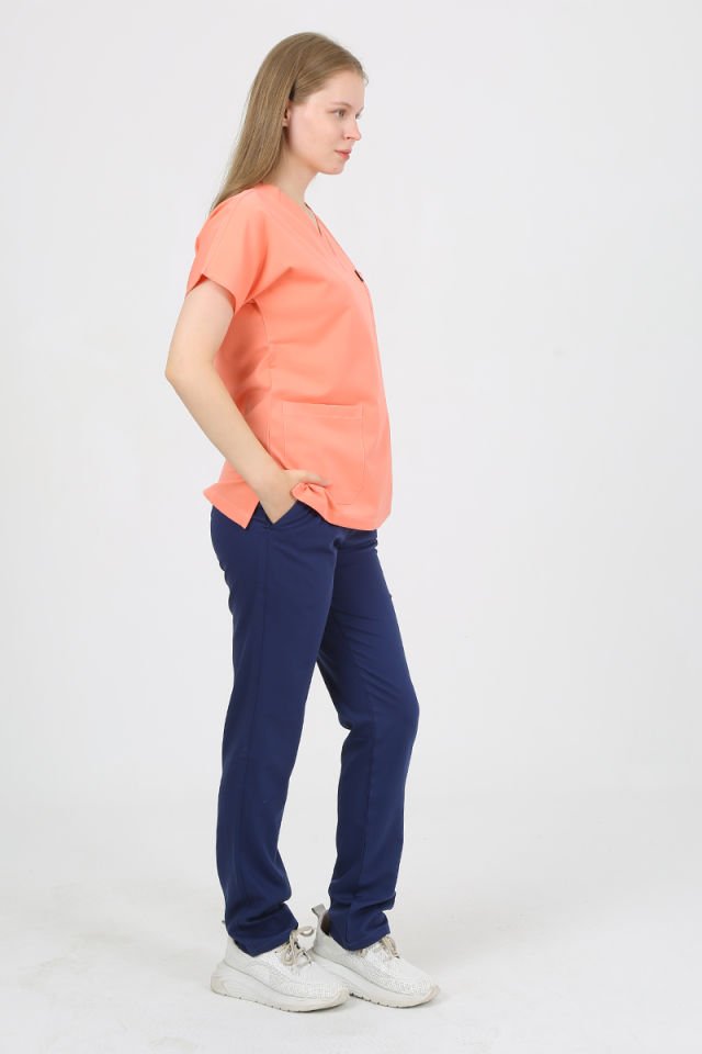 Açık Somon - Koyu İndigo Kombin Unisex Uniforma (Likralı)