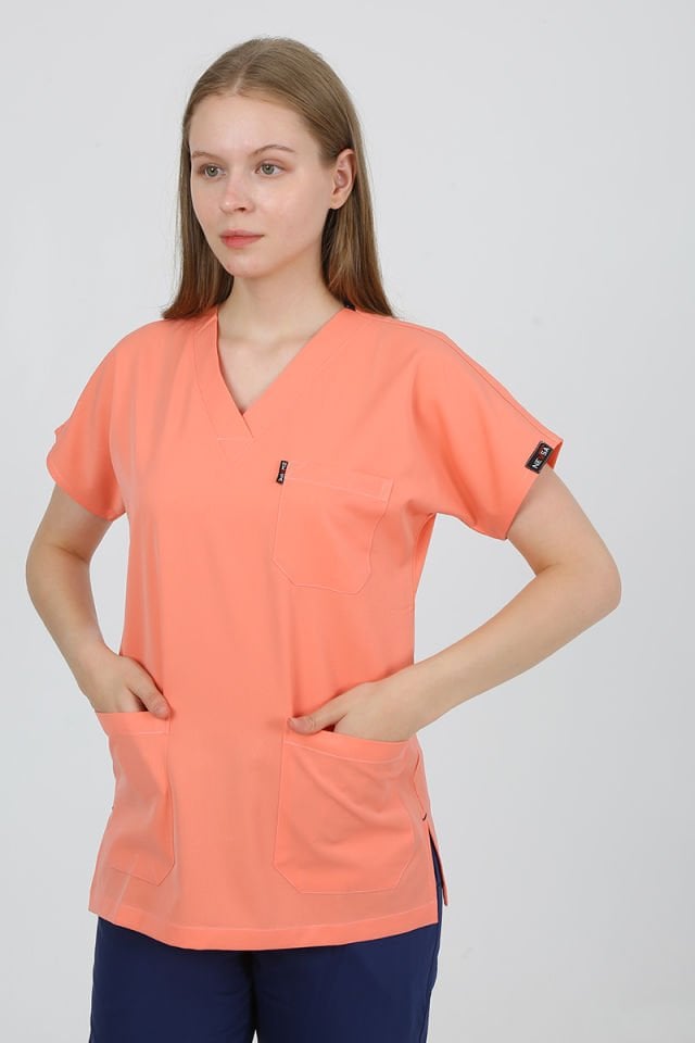 Açık Somon - Koyu İndigo Kombin Unisex Uniforma (Likralı)