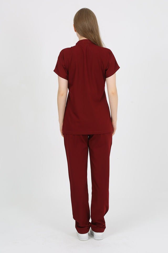 PLUMERİA Hakim Yaka Bordo Unisex Uniforma (Likralı)