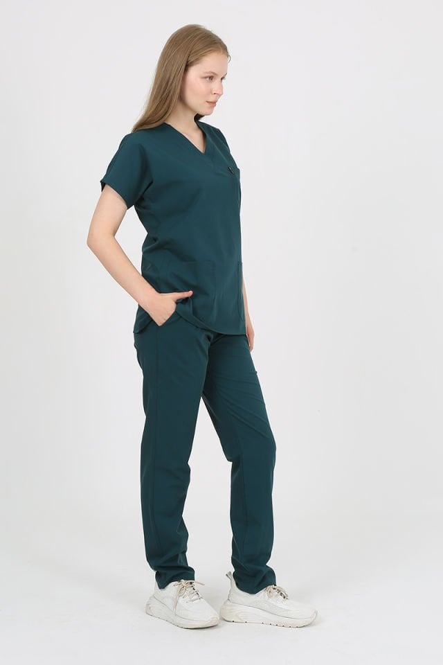 DAİSY V Yaka Petrol Yeşili Unisex Uniforma (Likralı)