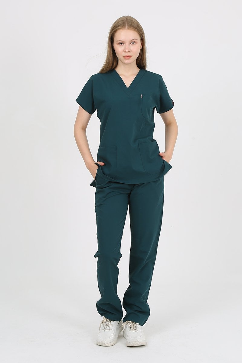 DAİSY V Yaka Petrol Yeşili Unisex Uniforma (Likralı)
