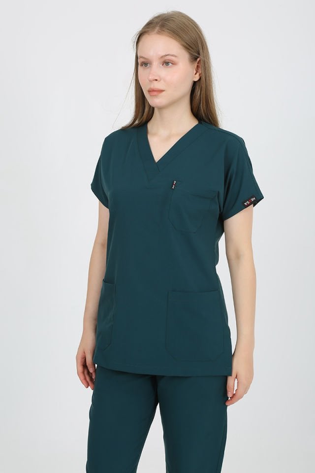 DAİSY V Yaka Petrol Yeşili Unisex Uniforma (Likralı)