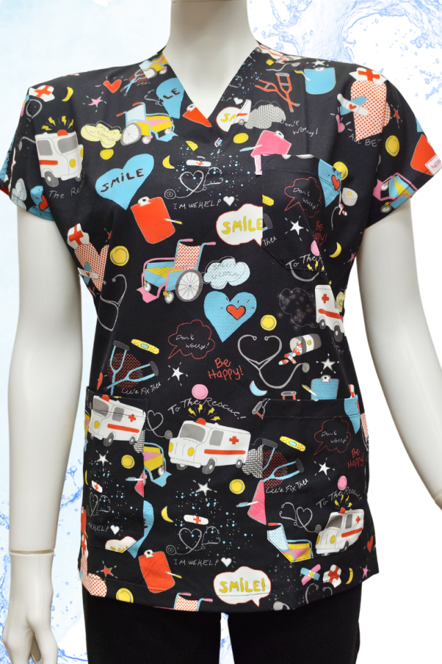 DAİSY V Yaka Ambulans Desenli Unisex Uniforma (Likralı)