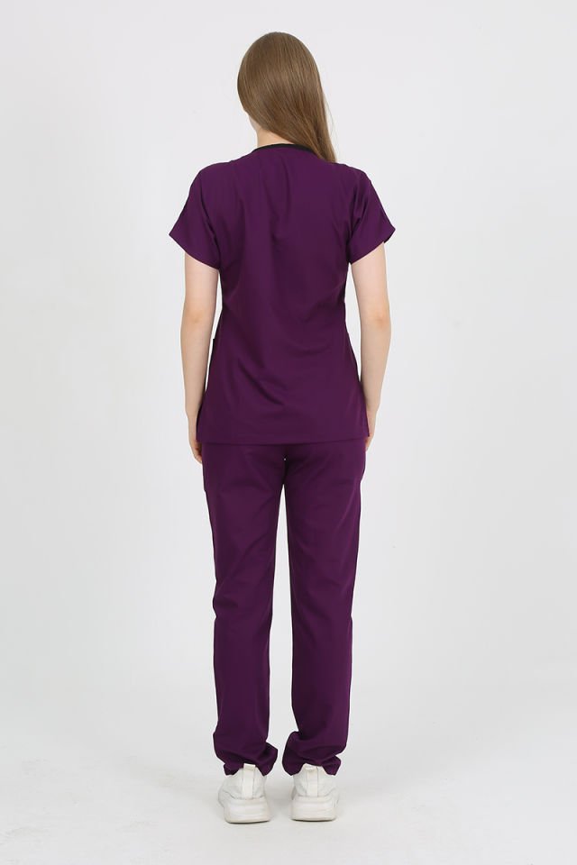 DAİSY V Yaka Mürdüm Unisex Uniforma (Likralı)