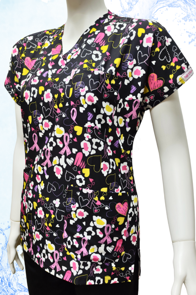 DAİSY V Yaka Papatya Desenli Unisex Uniforma (Likralı)
