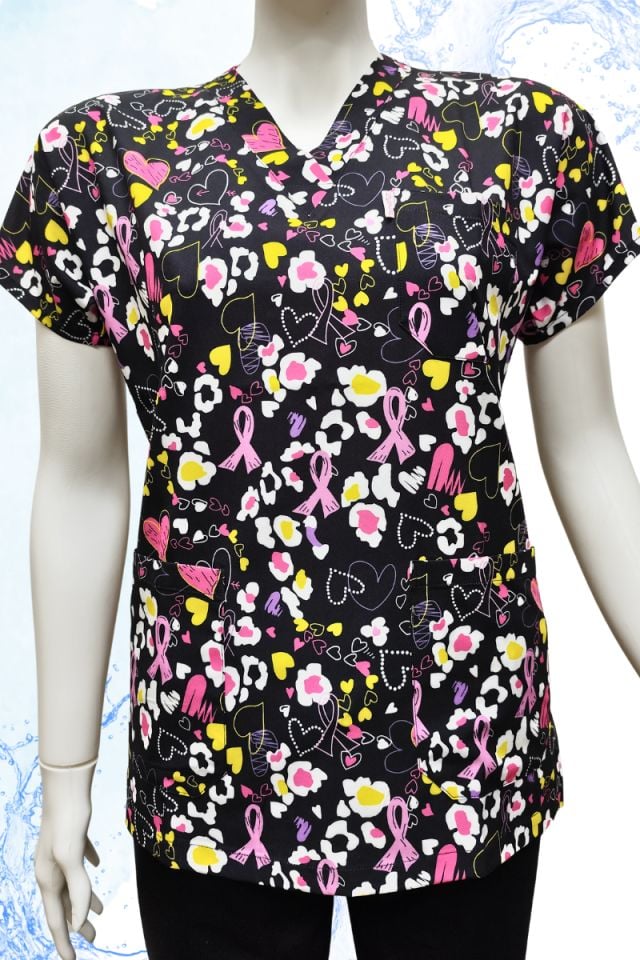 DAİSY V Yaka Papatya Desenli Unisex Uniforma (Likralı)