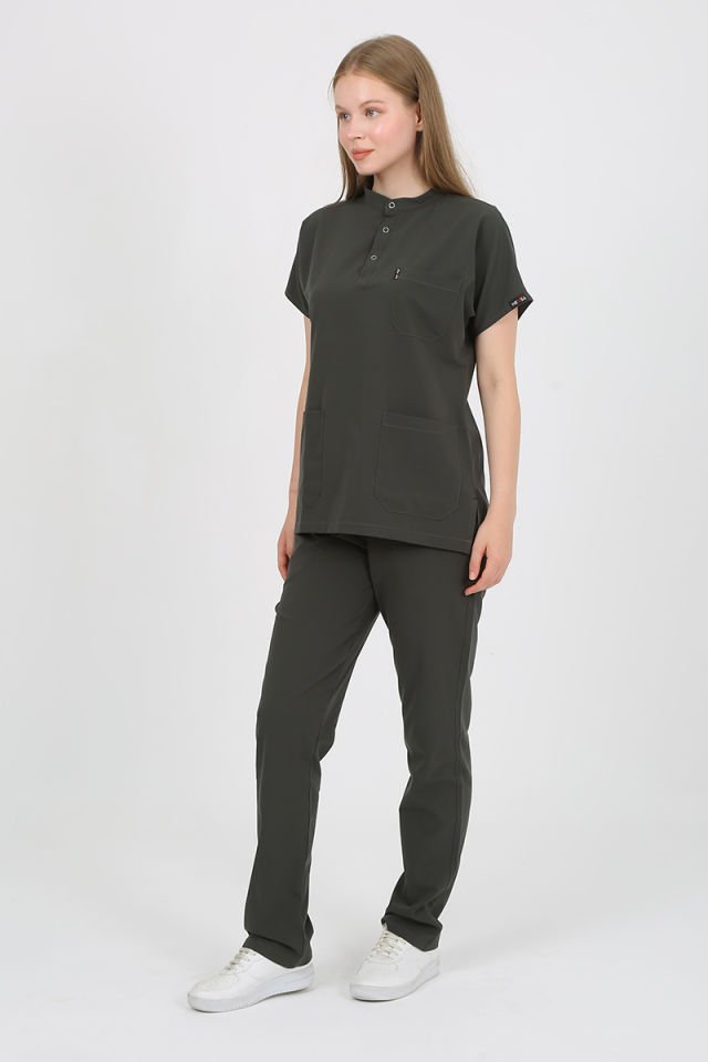 PLUMERİA Hakim Yaka Koyu Haki Unisex Uniforma (Likralı)