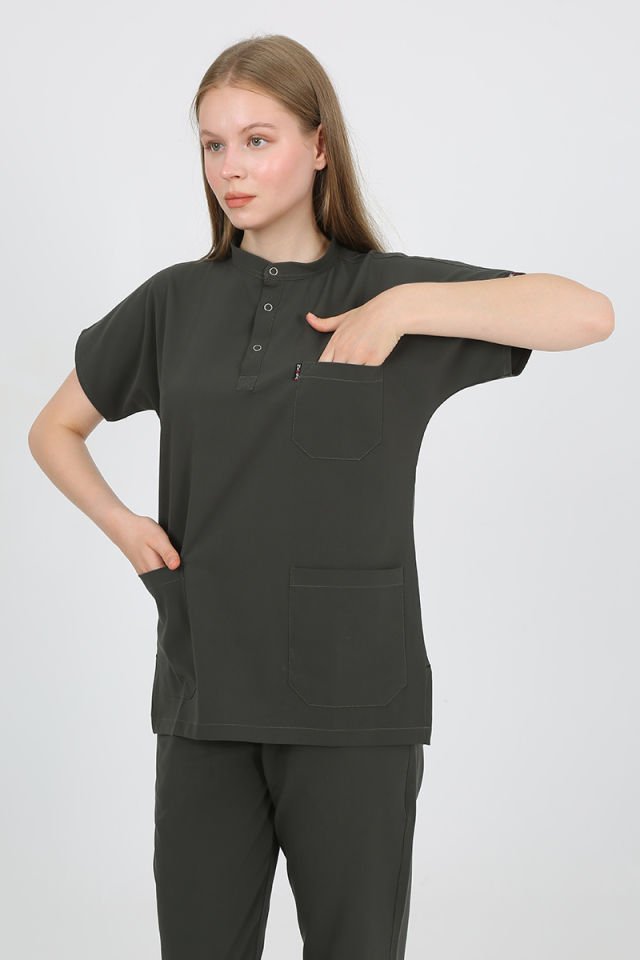 PLUMERİA Hakim Yaka Koyu Haki Unisex Uniforma (Likralı)