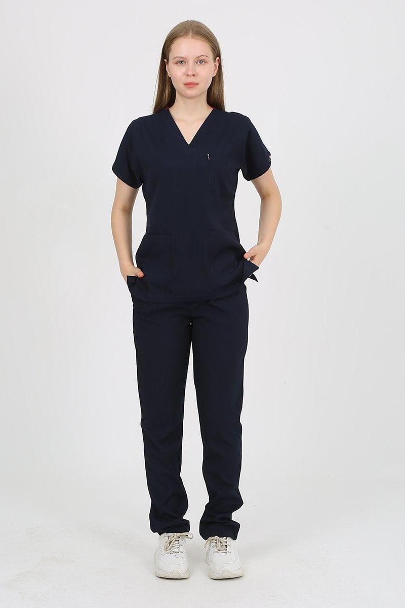 DAİSY V Yaka Lacivert Unisex Uniforma (Likralı)