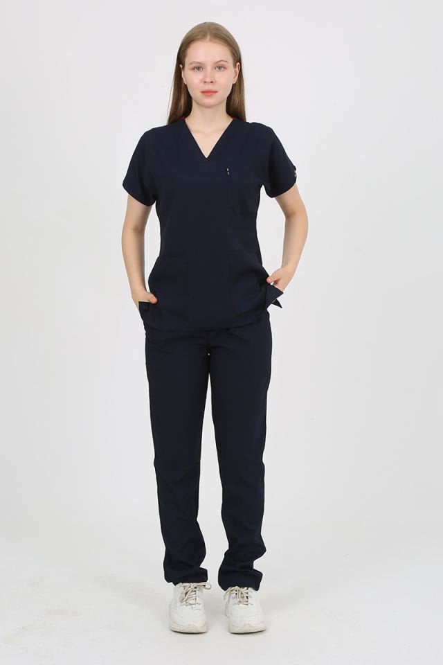 DAİSY V Yaka Lacivert Unisex Uniforma (Likralı)