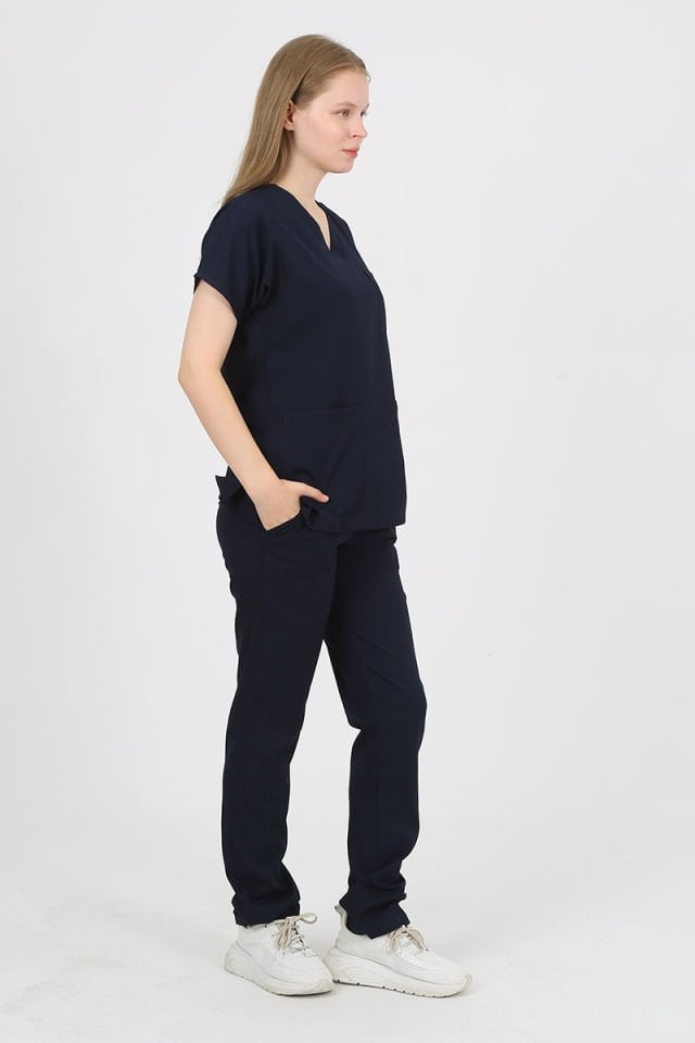 DAİSY V Yaka Lacivert Unisex Uniforma (Likralı)