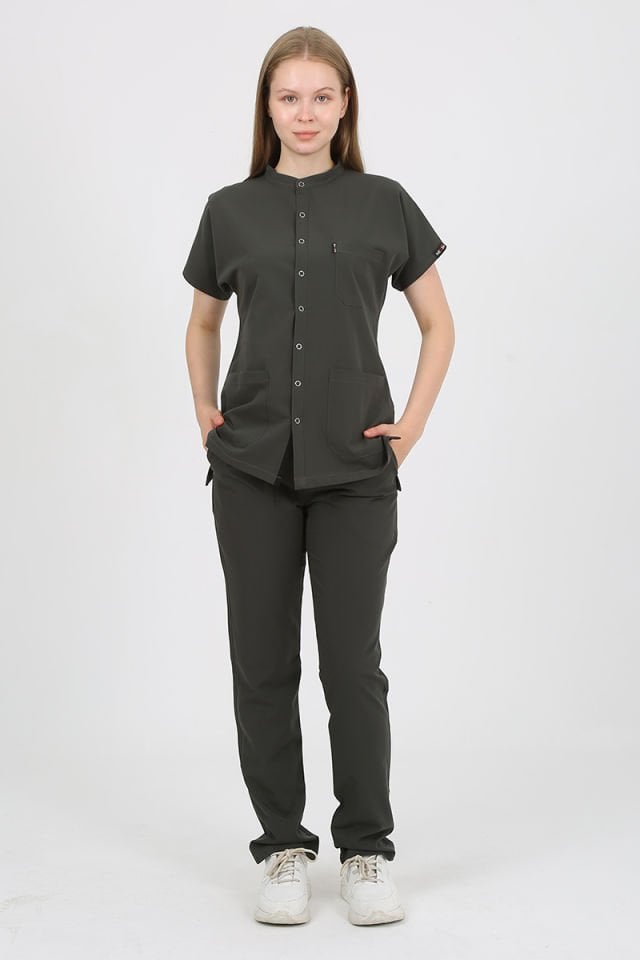 FREESİA Hakim Yaka Koyu Haki Unisex Uniforma (Likralı)