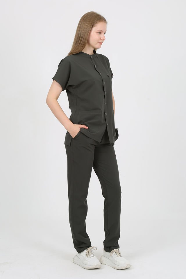FREESİA Hakim Yaka Koyu Haki Unisex Uniforma (Likralı)