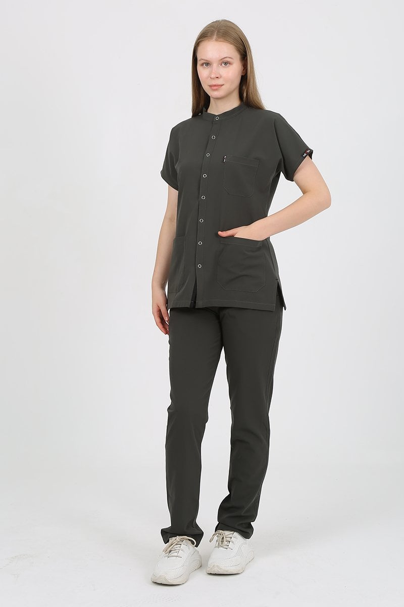 FREESİA Hakim Yaka Koyu Haki Unisex Uniforma (Likralı)