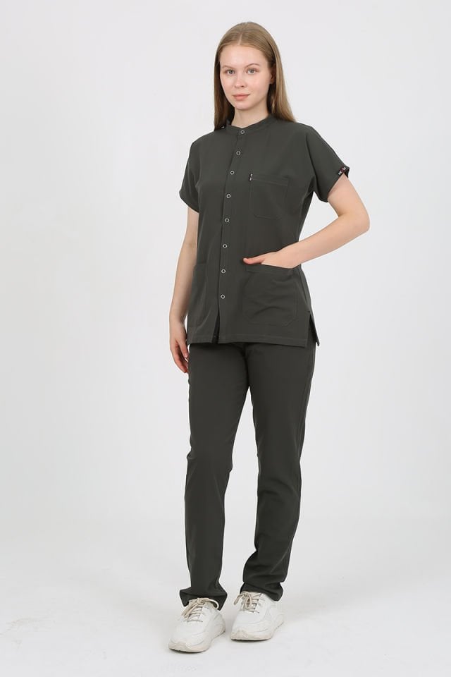 FREESİA Hakim Yaka Koyu Haki Unisex Uniforma (Likralı)