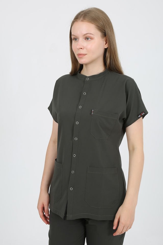 FREESİA Hakim Yaka Koyu Haki Unisex Uniforma (Likralı)