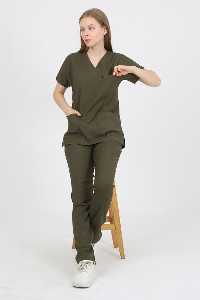 DAİSY V Yaka Haki Unisex Uniforma (Likralı)