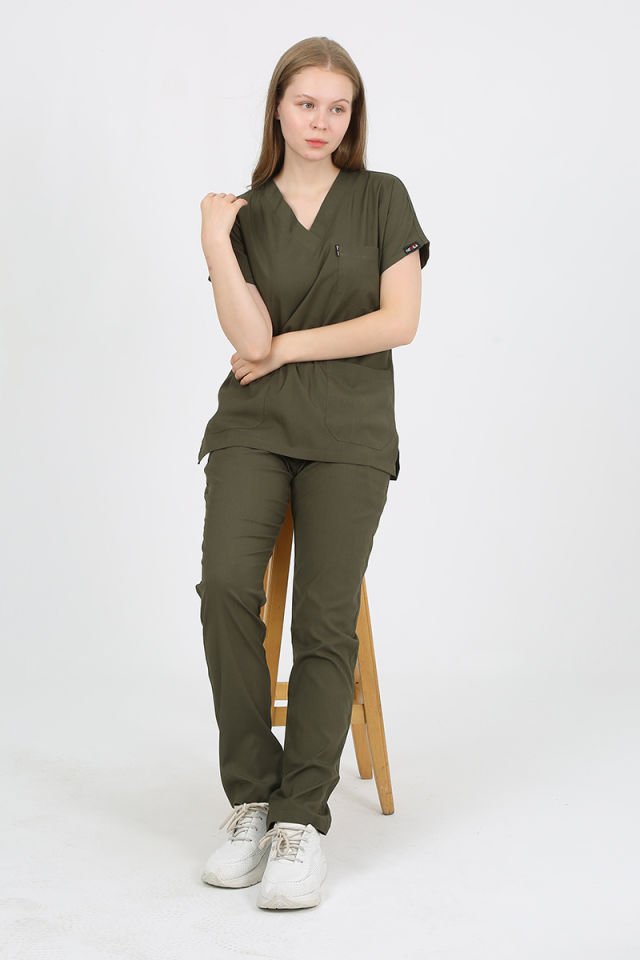 DAİSY V Yaka Haki Unisex Uniforma (Likralı)