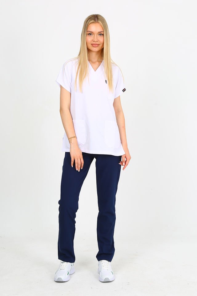 Beyaz - Lacivert Kombin Unisex Uniforma (Likralı)