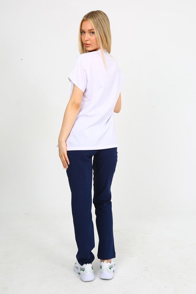 Beyaz - Lacivert Kombin Unisex Uniforma (Likralı)