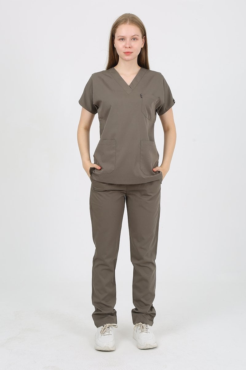 DAİSY V Yaka Açık Haki Unisex Uniforma (Likralı)