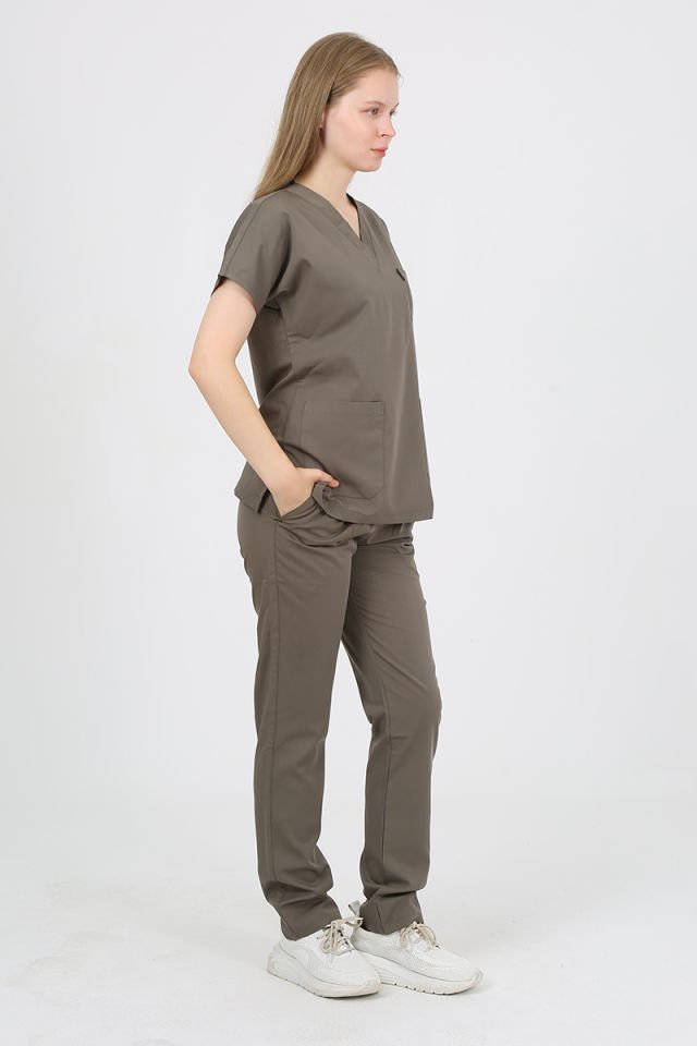 DAİSY V Yaka Açık Haki Unisex Uniforma (Likralı)
