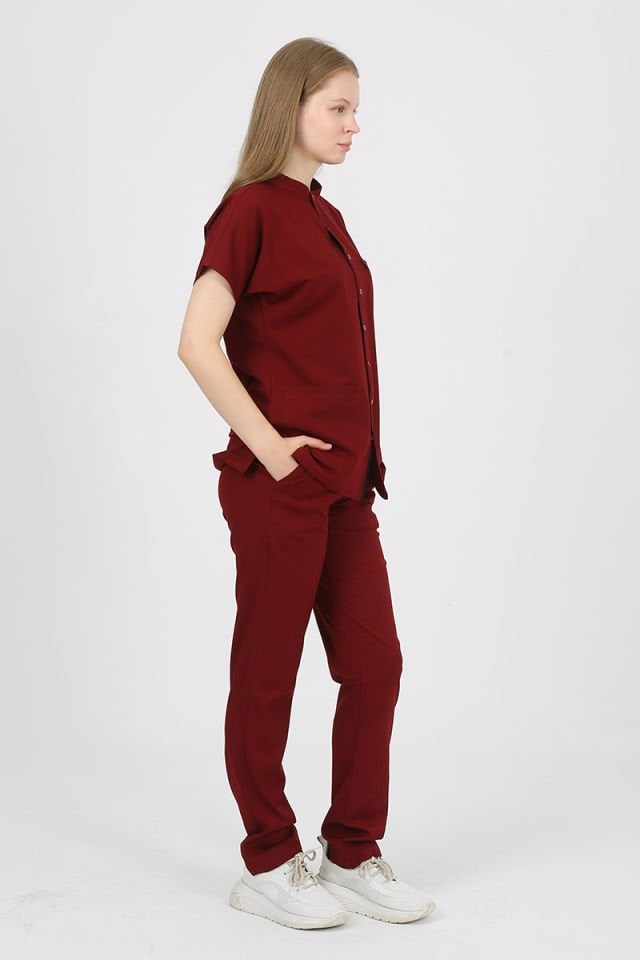 FREESİA Hakim Yaka Bordo Unisex Uniforma (Likralı)