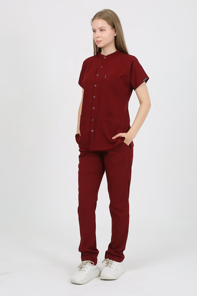 FREESİA Hakim Yaka Bordo Unisex Uniforma (Likralı)