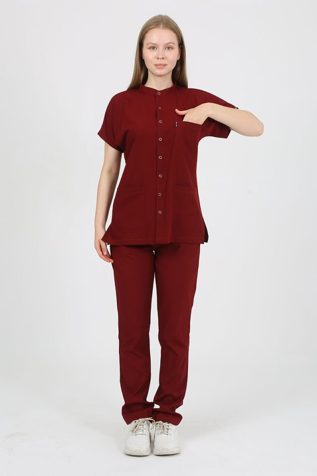 FREESİA Hakim Yaka Bordo Unisex Uniforma (Likralı)