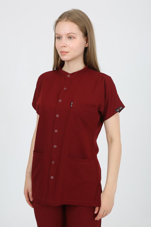 FREESİA Hakim Yaka Bordo Unisex Uniforma (Likralı)